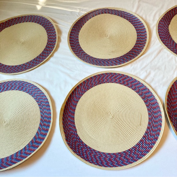 SONOMA Round Braided Placemats Red and Blue Outdoors Indoors Colorful Set of 6 - Picture 3 of 11